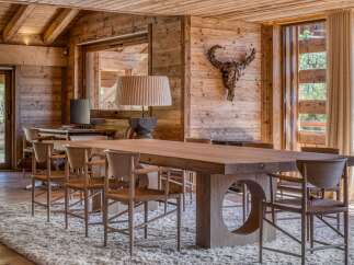 Experience rustic elegance in this stunning dining room.
