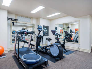 This home gym offers a dedicated space for fitness enthusiasts.
