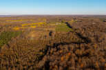 Experience the beauty of autumn from this aerial view of a sprawling property.