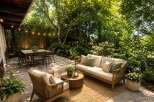Enjoy outdoor living in this serene backyard oasis, featuring a spacious patio perfect for entertaining.