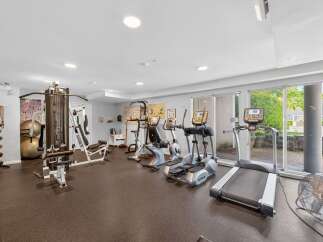 This well-equipped home gym offers a comprehensive workout experience.