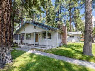 Charming cottage nestled amidst towering trees, offering a serene escape.