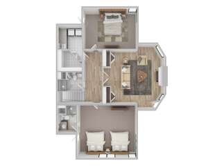 Discover this stunning floor plan featuring a spacious master suite with a king-sized bed and a private ensuite bathroom.