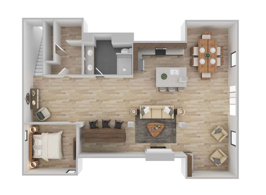 Discover this stunning modern floor plan featuring an open-concept living area perfect for entertaining.