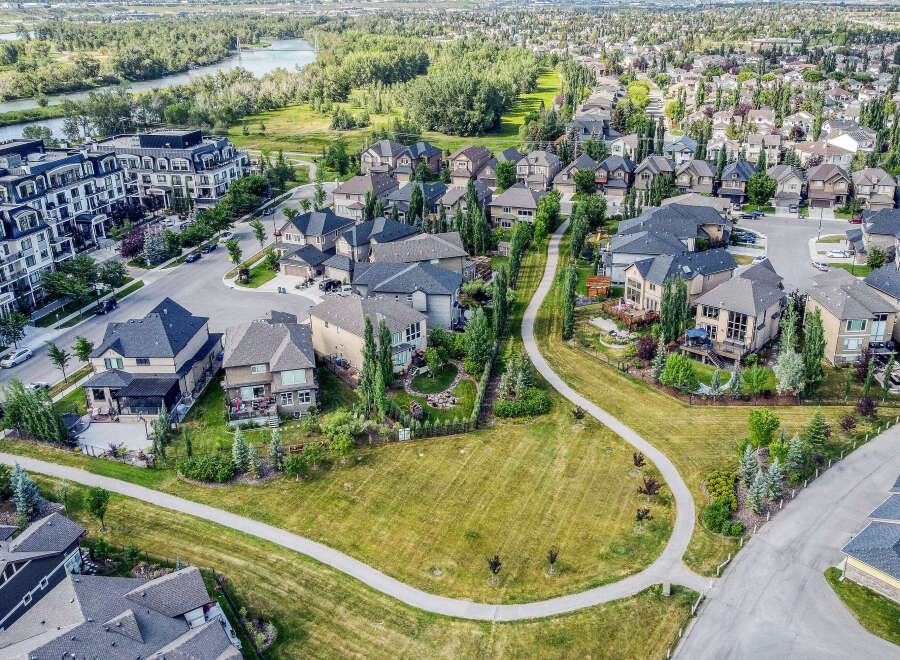 Experience luxury living in this stunning aerial view of a modern residential community.