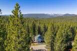 Nestled amidst a dense forest of towering pine trees, this charming home offers a serene mountain retreat.