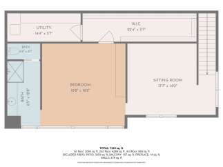 Discover this spacious floor plan featuring a large bedroom, a comfortable sitting room, and a convenient utility area.