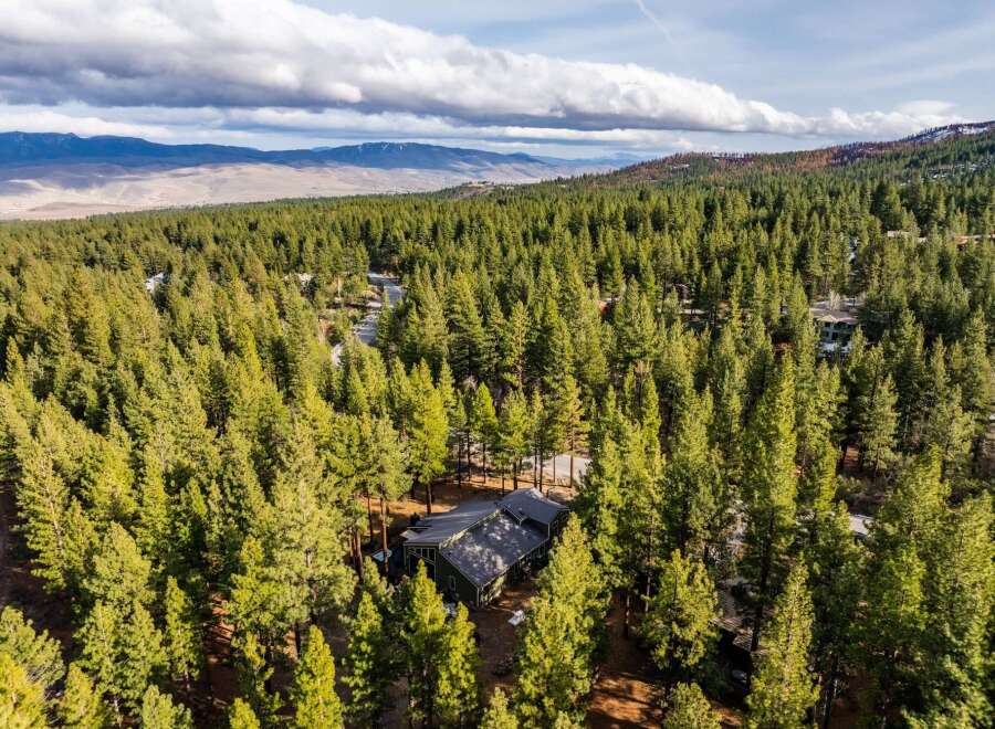 Nestled amidst a dense forest of mature pine trees, this secluded property offers a tranquil retreat.
