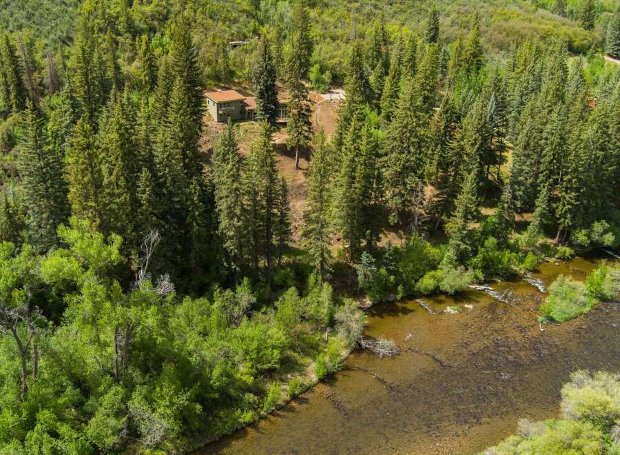Nestled amidst a lush forest, this secluded property offers a tranquil retreat with a charming house and a serene riverfront.