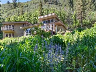 Nestled amidst lush greenery and rolling hills, this modern home offers a serene retreat.