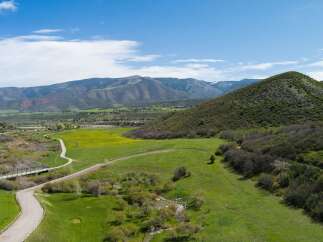 Discover this stunning property featuring rolling green hills, a vibrant yellow wildflower meadow, and a serene creek.