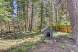 Nestled within a serene forest setting, this property offers a charming backyard with a quaint doghouse, perfect for your furry companions.