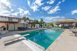 Experience luxurious outdoor living with this stunning backyard oasis, featuring a sparkling swimming pool and a relaxing spa.