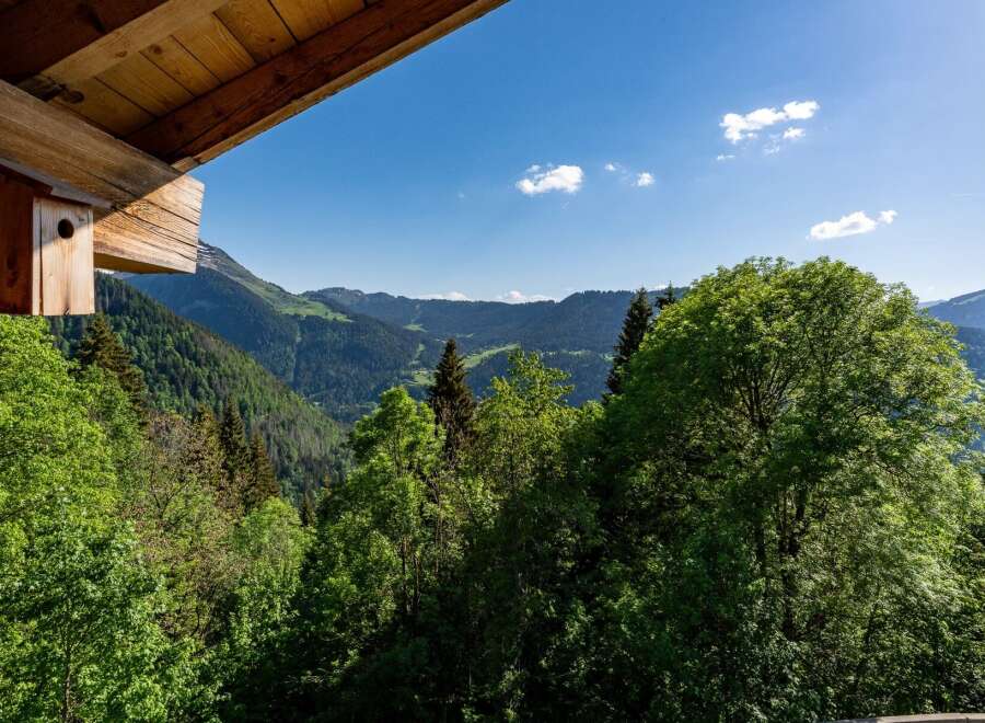 Experience breathtaking mountain views from this charming property, nestled amidst lush greenery.