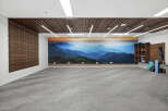 Experience tranquility in this serene yoga studio, featuring a breathtaking mountain mural that creates a calming ambiance.