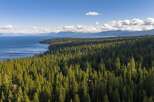 Experience the ultimate in lakeside living with this stunning aerial view of a property nestled within a dense evergreen forest.
