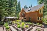 Discover this charming wooden home nestled amongst tall evergreen trees, offering a serene and private retreat.