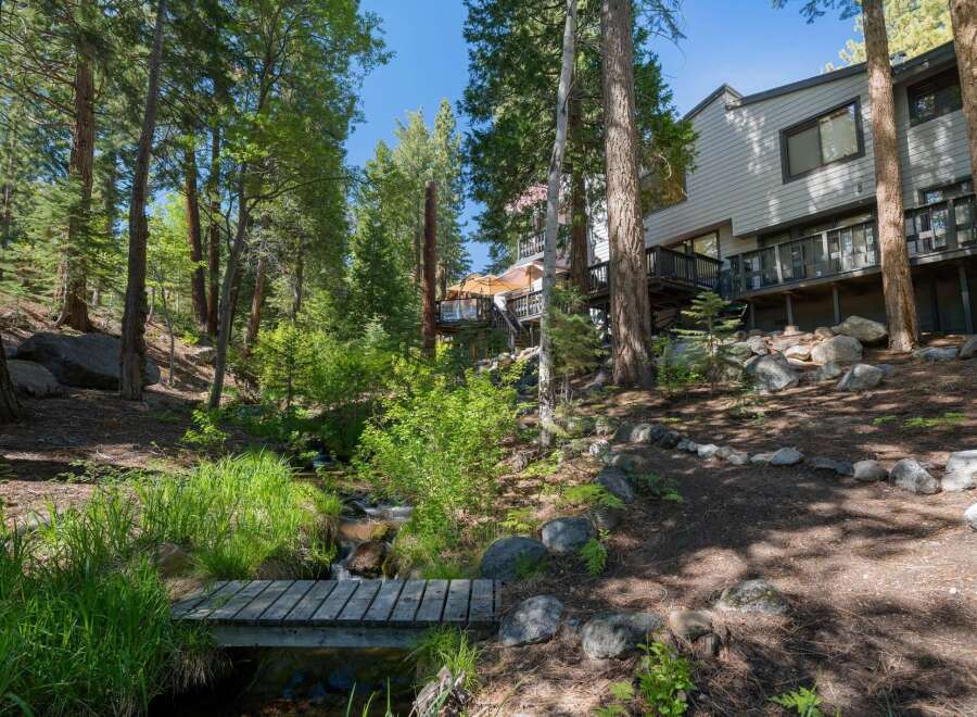 Nestled amidst towering trees and a serene forest setting, this property offers a unique blend of natural beauty and modern living.