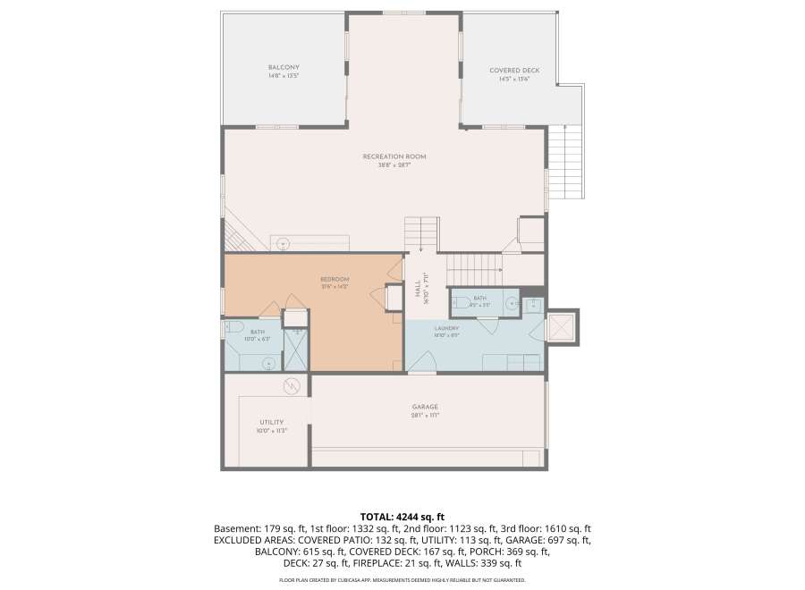 Discover ample living space in this expansive floor plan, featuring a large recreation room perfect for entertainment and a comfortable bedroom with an en-suite bathroom.