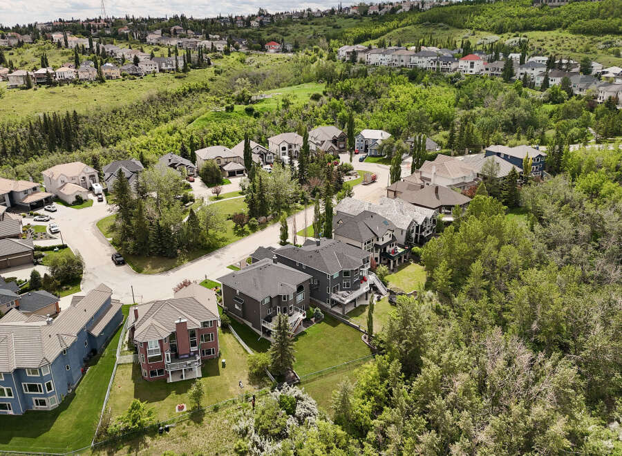 Discover this stunning suburban neighborhood featuring a collection of beautiful, modern homes nestled amidst lush greenery and rolling hills.