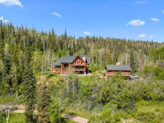 Nestled amidst a lush forest, this stunning mountain lodge offers breathtaking views and serene privacy.