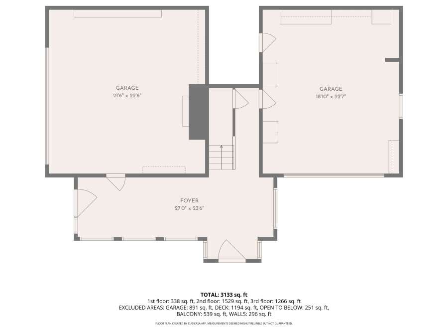 Discover ample space in this property featuring two garages, one measuring 21'6' x 22'6' and another 18'10' x 22'7'.