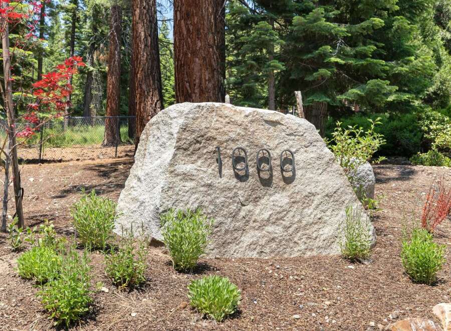 Welcome to this stunning property featuring a prominent address marker, '1000', set against a backdrop of mature trees and lush landscaping.