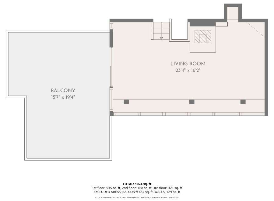 Discover this spacious floor plan featuring a generous living room measuring 23'4' x 16'2', perfect for gatherings and relaxation.