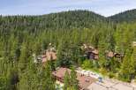 Nestled amidst a dense forest of tall evergreen trees, this property offers a serene mountain retreat.