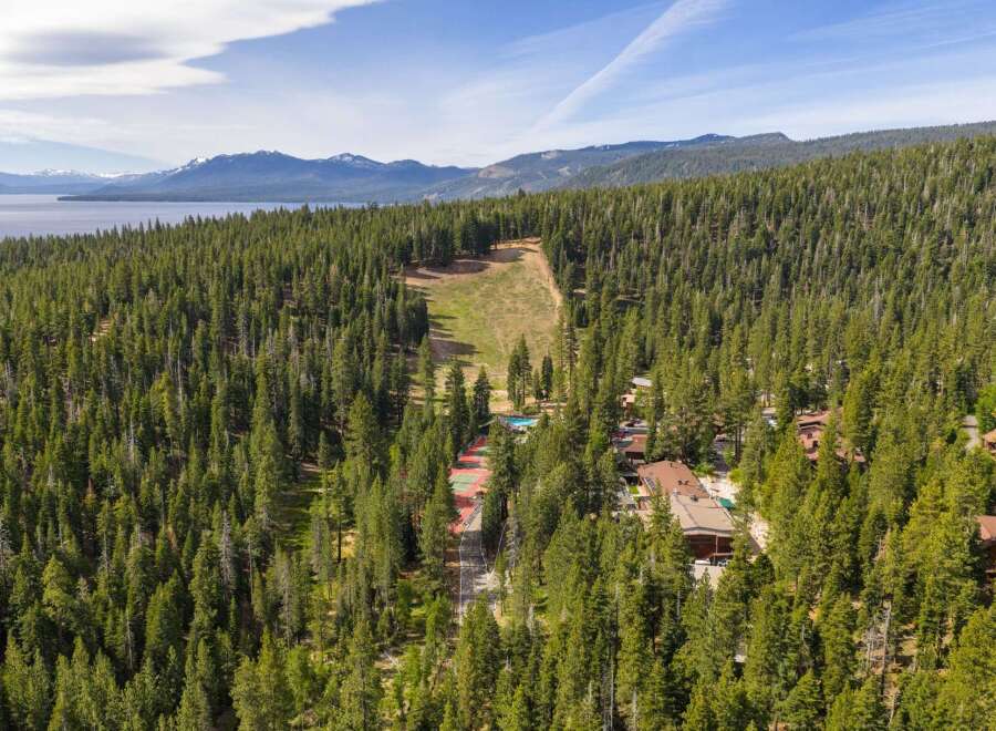 Nestled amidst a dense pine forest, this property offers a unique blend of natural beauty and recreational amenities.