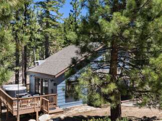 Escape to this charming cabin nestled among tall pine trees, offering a private hot tub on the deck for ultimate relaxation.