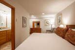 Experience comfort and style in this inviting hotel room, featuring a plush king-size bed adorned with decorative pillows.