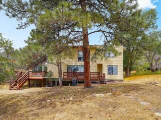 Discover this charming yellow home nestled amongst mature pine trees, offering a serene and private setting.