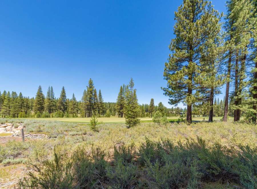 Discover a serene golf course setting surrounded by mature pine trees and lush natural landscaping.