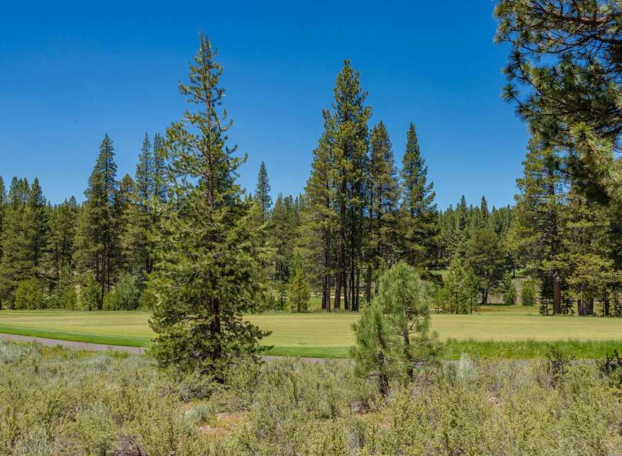 Experience the serene beauty of this golf course property, nestled amidst a lush forest of towering pine trees.