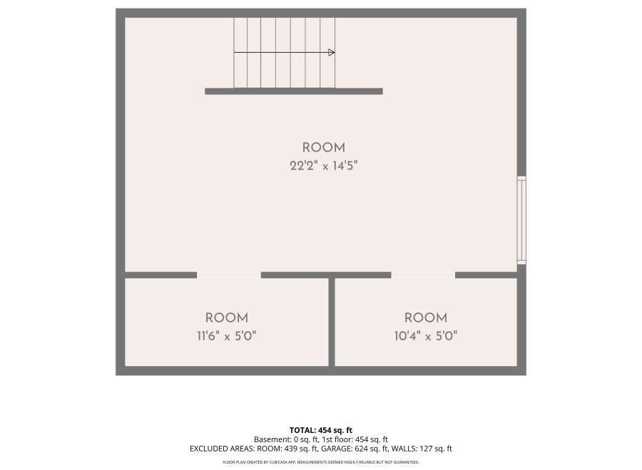 Discover this charming floor plan featuring a spacious main room measuring 22'2' x 14'5', perfect for gatherings.