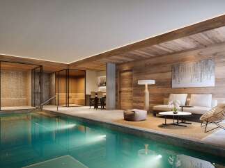 Experience ultimate relaxation in this luxurious indoor spa featuring a stunning swimming pool and a modern sauna.
