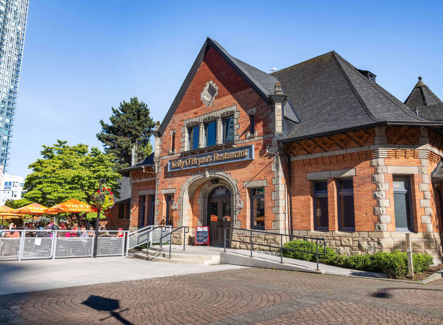 Discover Kelly O'Bryan's Restaurant, a charming brick building with a distinctive architectural style, perfect for a unique dining experience.