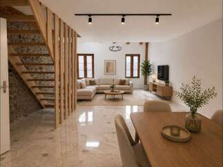 Discover this stunning open-concept living space, featuring a modern sectional sofa, a stylish coffee table, and a sleek entertainment center.
