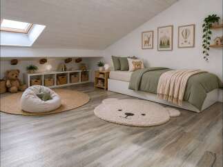 Discover this charming attic bedroom, perfect for a child's sanctuary.