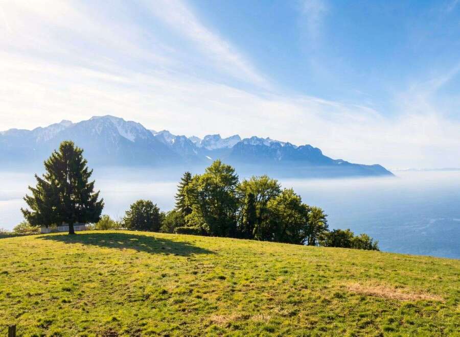Experience breathtaking panoramic views from this stunning property, offering a serene escape with majestic mountains and a tranquil lake as your backdrop.