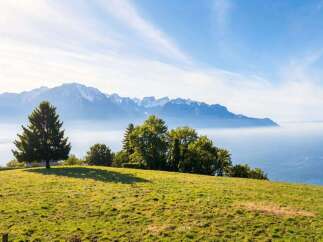 Experience breathtaking panoramic views from this stunning property, offering a serene escape with majestic mountains and a tranquil lake as your backdrop.