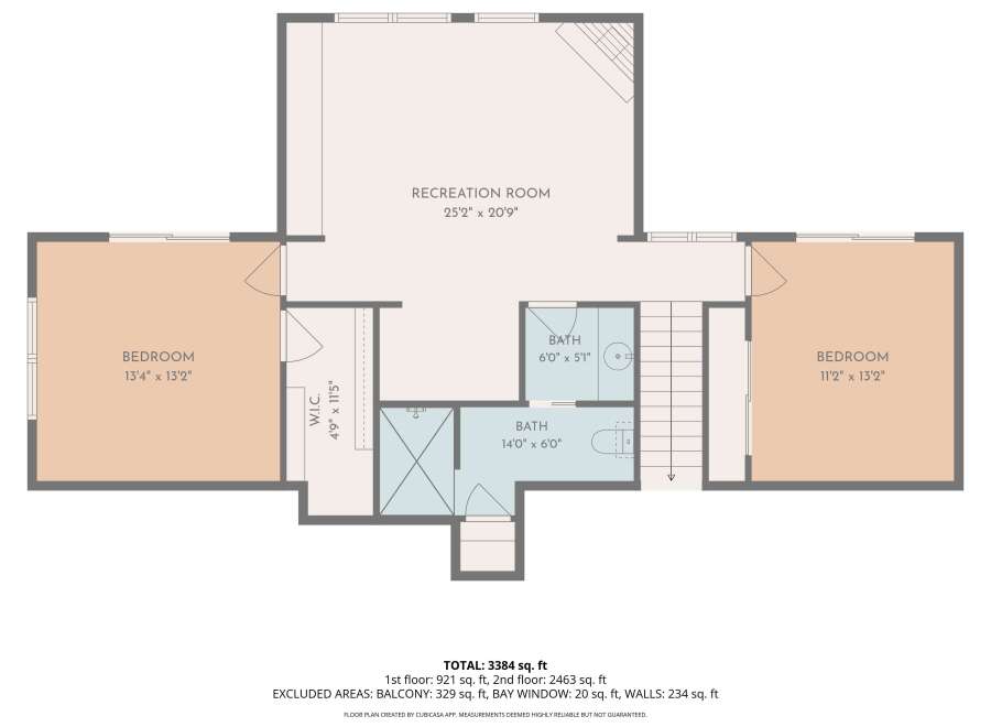 Discover this spacious floor plan featuring a large recreation room perfect for entertainment, measuring 25'2' x 20'9'.