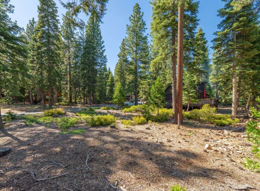 Nestled amidst a serene forest setting, this property offers a tranquil escape with its charming cabin-style home surrounded by towering pine trees.
