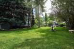 This expansive backyard offers a serene escape with lush green grass and mature trees providing ample shade.
