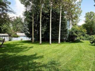 Enjoy the serene backyard oasis featuring a lush green lawn perfect for outdoor activities and relaxation.