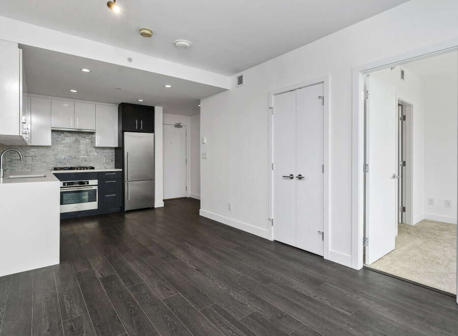 Experience modern living in this stylish apartment featuring a sleek, contemporary kitchen with stainless steel appliances and elegant cabinetry.