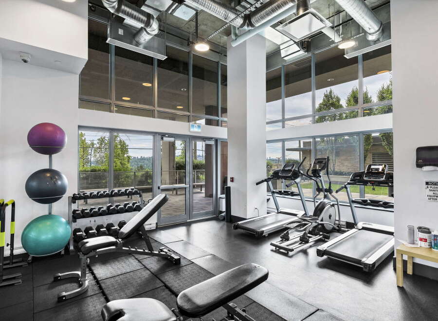 Elevate your fitness routine in this modern gym, featuring state-of-the-art treadmills and ellipticals for cardio enthusiasts.
