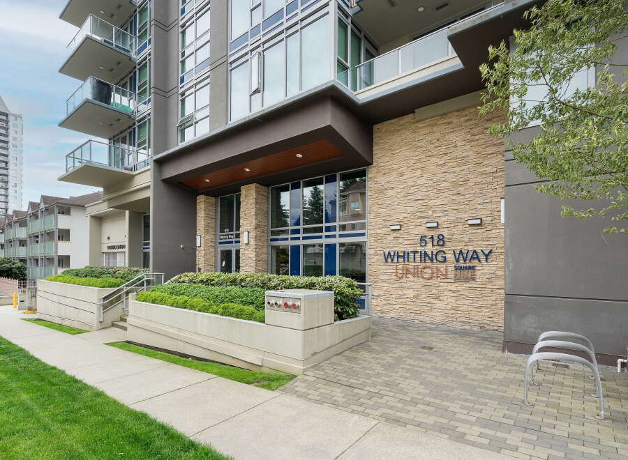 Discover modern living at 518 Whiting Way, Union Square, a contemporary building featuring sleek balconies and expansive windows.