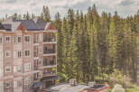Experience modern living nestled amidst a serene forest backdrop.